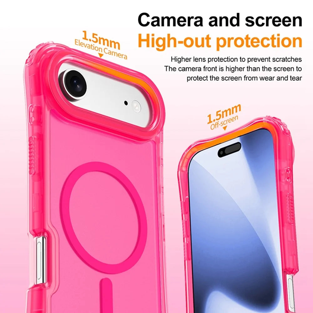 For iPhone Air Magnetic Phone Case Soft-touch 2-in-1 PC+TPU Shockproof Cover Compatible with MagSafe - Rose Pink - 5