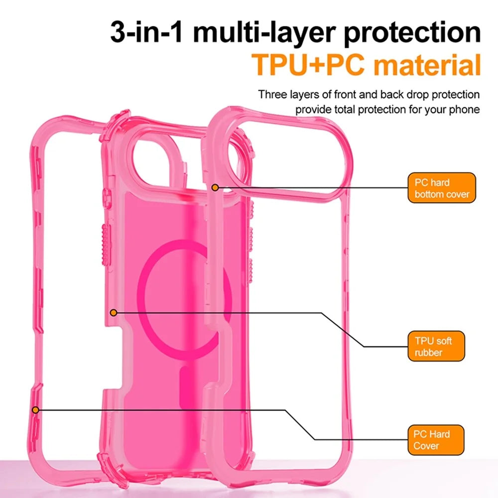 For iPhone Air Magnetic Phone Case Soft-touch 2-in-1 PC+TPU Shockproof Cover Compatible with MagSafe - Rose Pink - 6