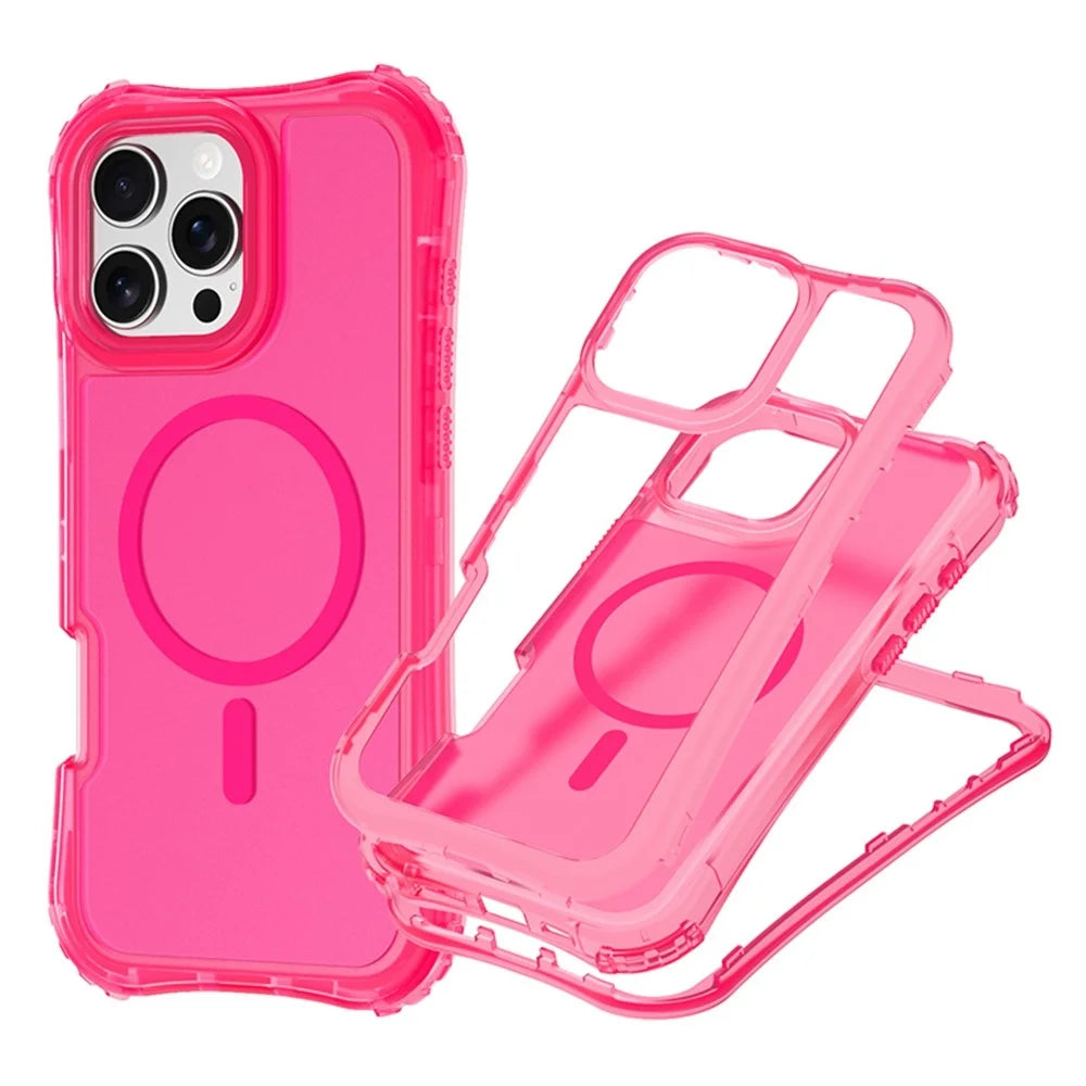 For iPhone 16 Pro Magnetic Phone Case Soft-touch 2-in-1 PC+TPU Shockproof Cover Compatible with MagSafe - Rose Pink - 1