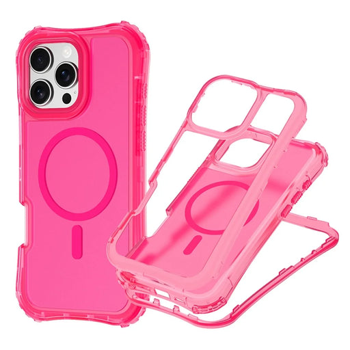 For iPhone 16 Pro Magnetic Phone Case Soft-touch 2-in-1 PC+TPU Shockproof Cover Compatible with MagSafe - Rose Pink - 1