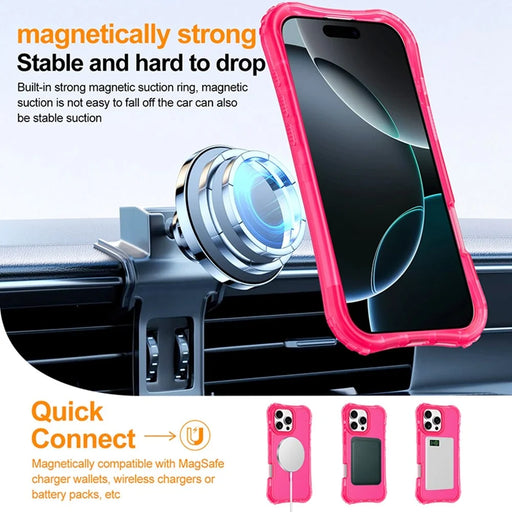 For iPhone 16 Pro Magnetic Phone Case Soft-touch 2-in-1 PC+TPU Shockproof Cover Compatible with MagSafe - Rose Pink - 2