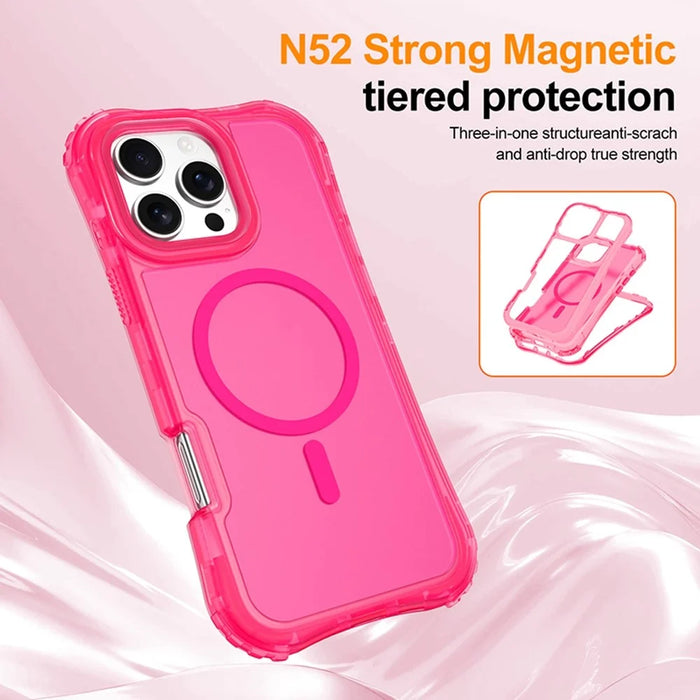 For iPhone 16 Pro Magnetic Phone Case Soft-touch 2-in-1 PC+TPU Shockproof Cover Compatible with MagSafe - Rose Pink - 4