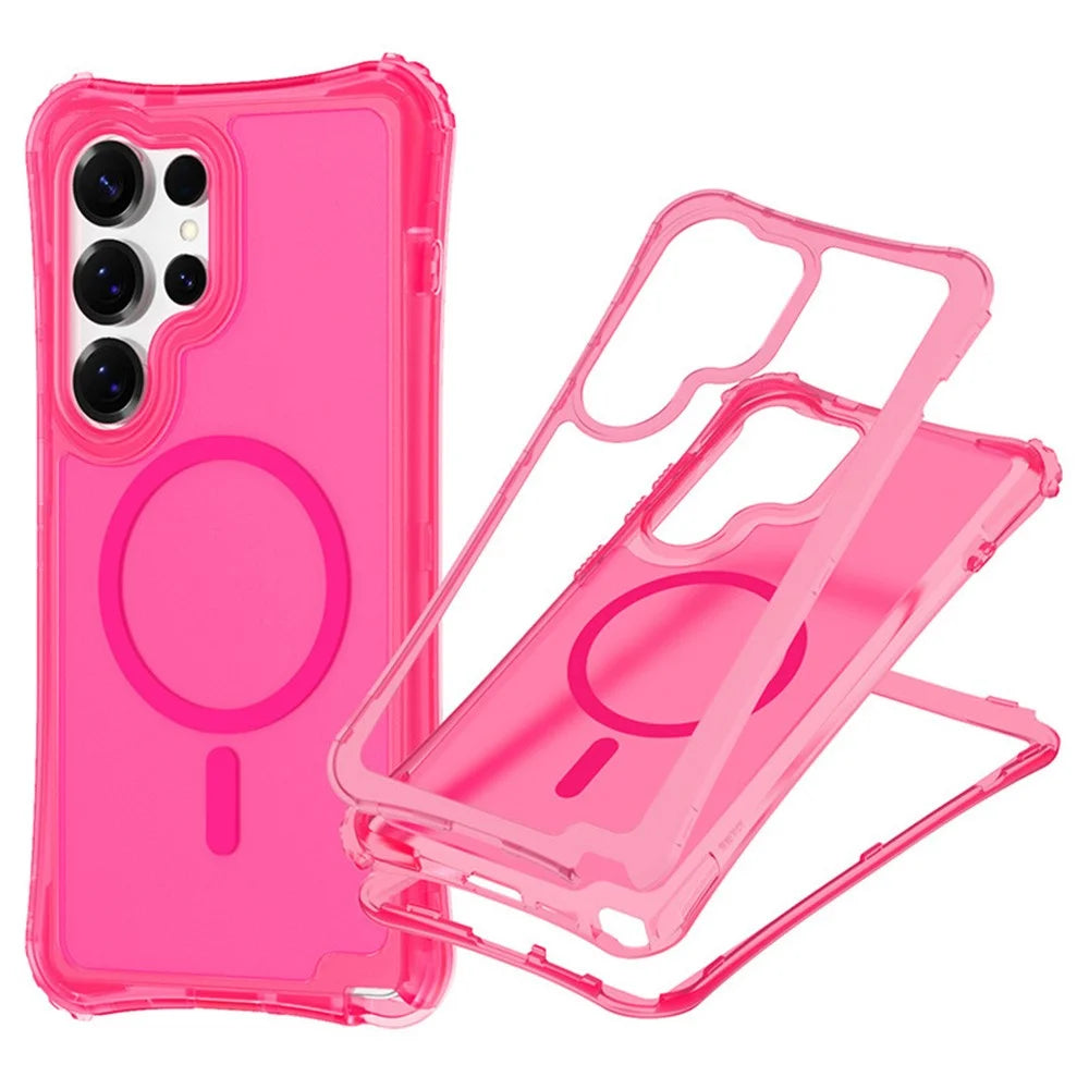 For Samsung Galaxy S26 Ultra Magnetic Phone Case Soft-touch 2-in-1 PC+TPU Shockproof Cover Compatible with MagSafe - Rose Pink - 1