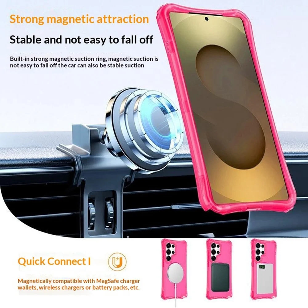 For Samsung Galaxy S26 Ultra Magnetic Phone Case Soft-touch 2-in-1 PC+TPU Shockproof Cover Compatible with MagSafe - Rose Pink - 2
