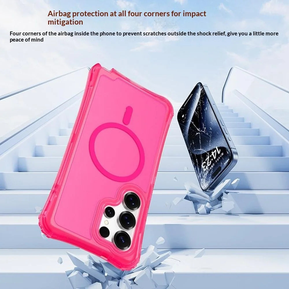 For Samsung Galaxy S26 Ultra Magnetic Phone Case Soft-touch 2-in-1 PC+TPU Shockproof Cover Compatible with MagSafe - Rose Pink - 3