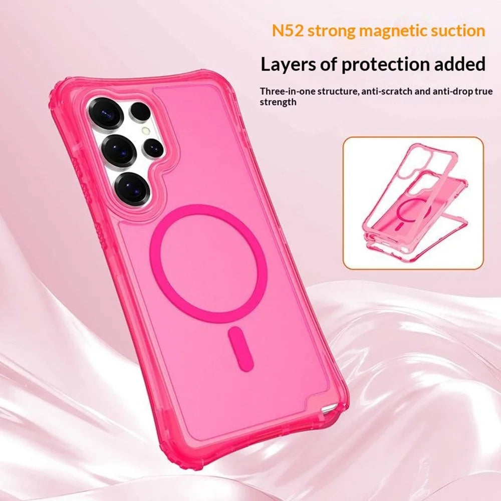 For Samsung Galaxy S26 Ultra Magnetic Phone Case Soft-touch 2-in-1 PC+TPU Shockproof Cover Compatible with MagSafe - Rose Pink - 4