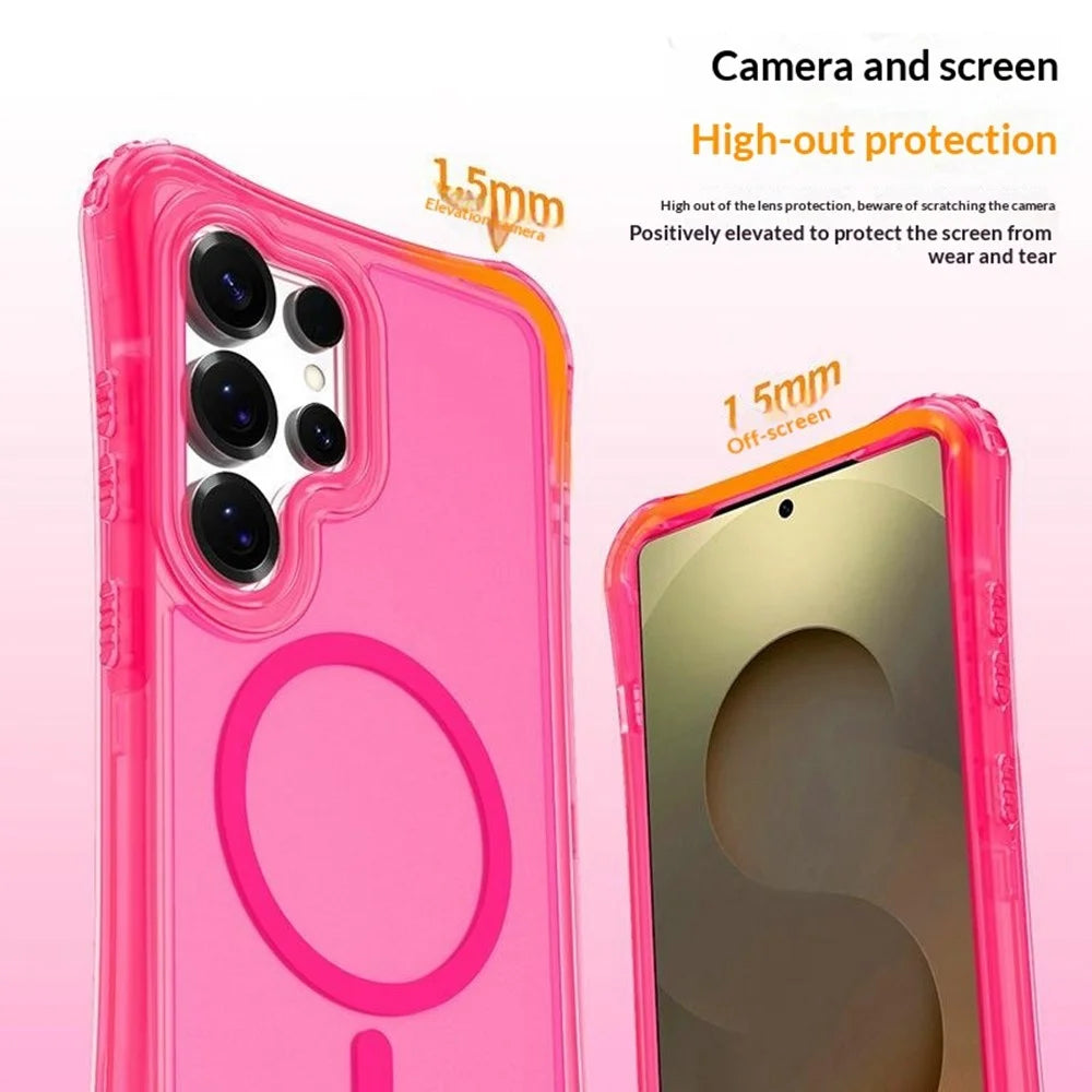 For Samsung Galaxy S26 Ultra Magnetic Phone Case Soft-touch 2-in-1 PC+TPU Shockproof Cover Compatible with MagSafe - Rose Pink - 5