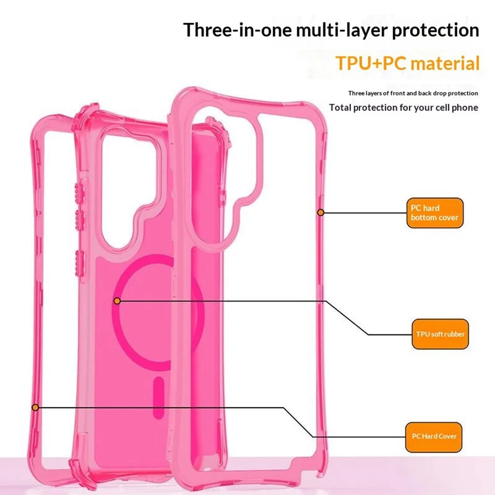 For Samsung Galaxy S26 Ultra Magnetic Phone Case Soft-touch 2-in-1 PC+TPU Shockproof Cover Compatible with MagSafe - Rose Pink - 6