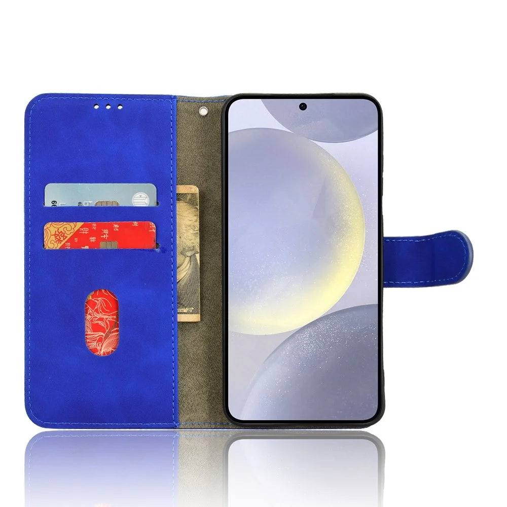 For Samsung Galaxy S26 Leather Case Skin Feel Anti Drop Wallet Stand Flip Phone Cover - Blue - 2