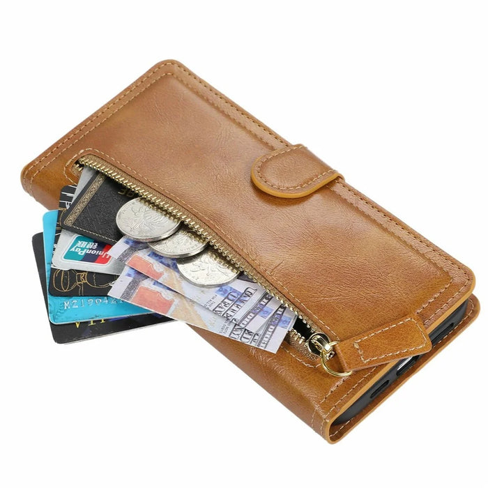 For Samsung Galaxy S26+ Case Zipper Flip Leather Phone Cover with Card Holder - Orange - 4