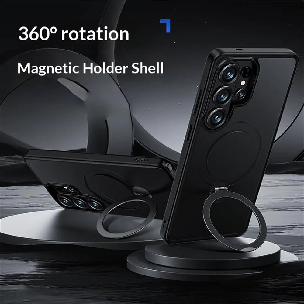 BENKS for Samsung Galaxy S26 Ultra Magnetic Case Rotary Ring Kickstand TPU + PC Phone Cover - Black - 2
