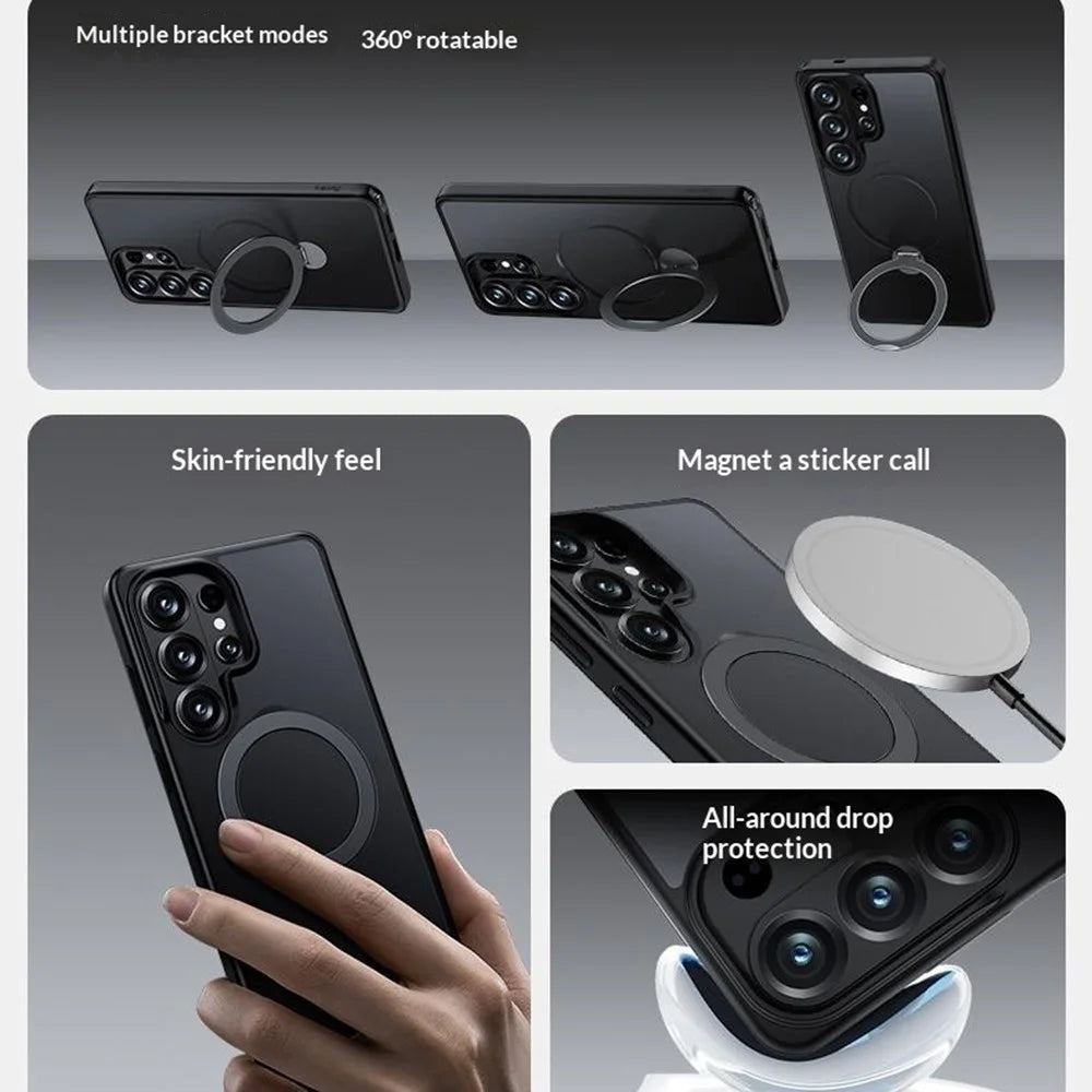 BENKS for Samsung Galaxy S26 Ultra Magnetic Case Rotary Ring Kickstand TPU + PC Phone Cover - Black - 3