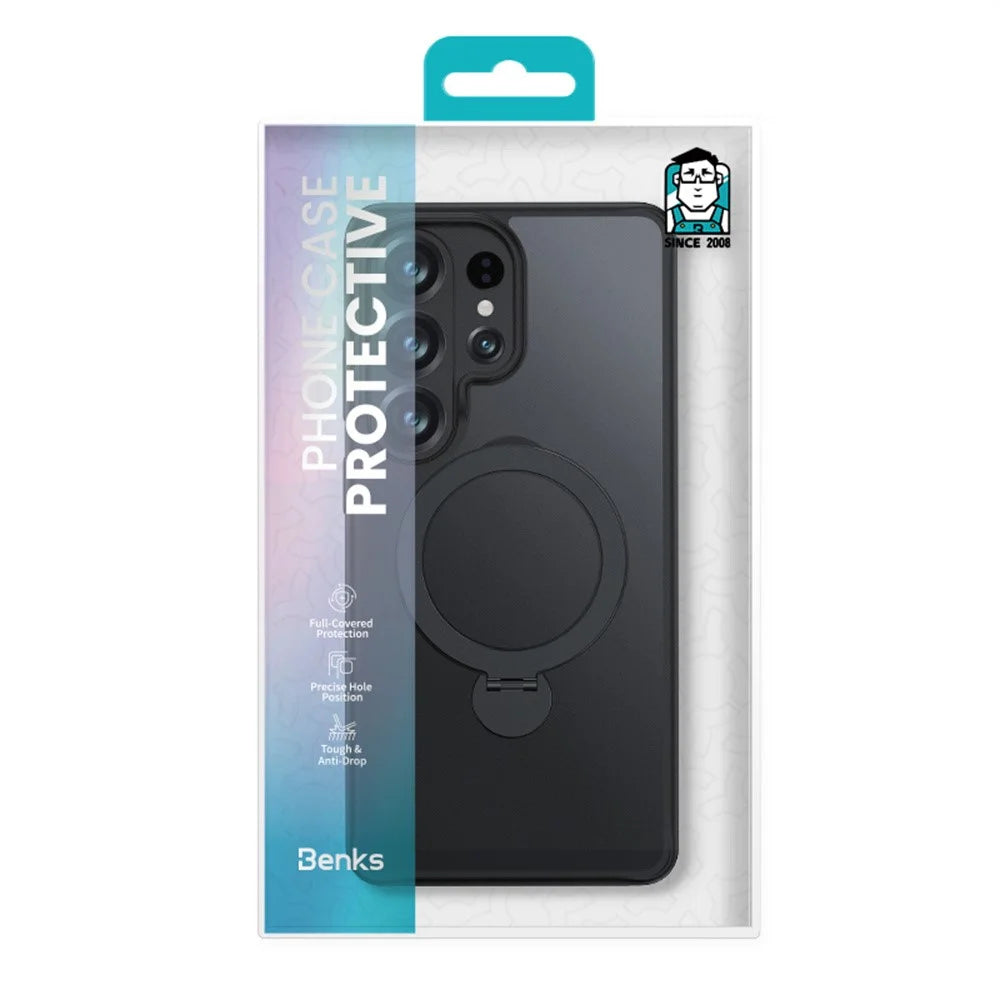 BENKS for Samsung Galaxy S26 Ultra Magnetic Case Rotary Ring Kickstand TPU + PC Phone Cover - Black - 7