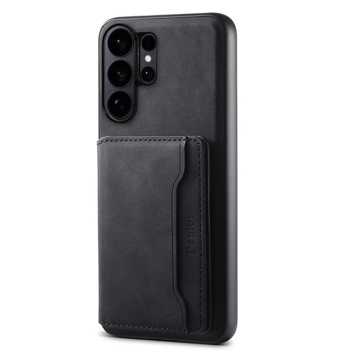 DENIOR D13 For Samsung Galaxy S26 Ultra Magnetic Case Card Holder Leather Coated PC + TPU Phone Cover - Black - 1