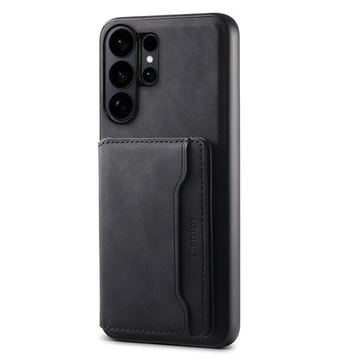 DENIOR D13 For Samsung Galaxy S26 Ultra Magnetic Case Card Holder Leather Coated PC + TPU Phone Cover - Black - 1