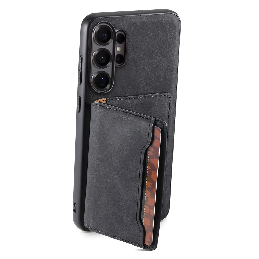 DENIOR D13 For Samsung Galaxy S26 Ultra Magnetic Case Card Holder Leather Coated PC + TPU Phone Cover - Black - 2