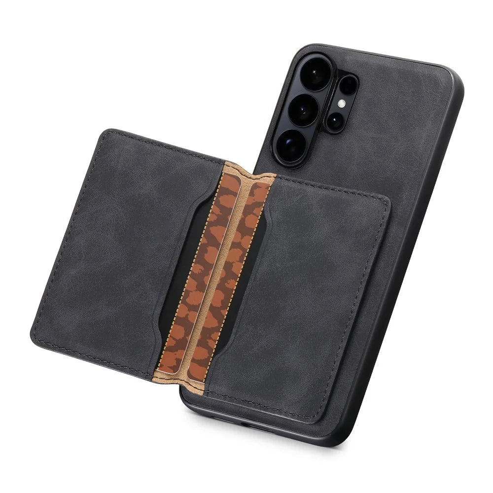DENIOR D13 For Samsung Galaxy S26 Ultra Magnetic Case Card Holder Leather Coated PC + TPU Phone Cover - Black - 4