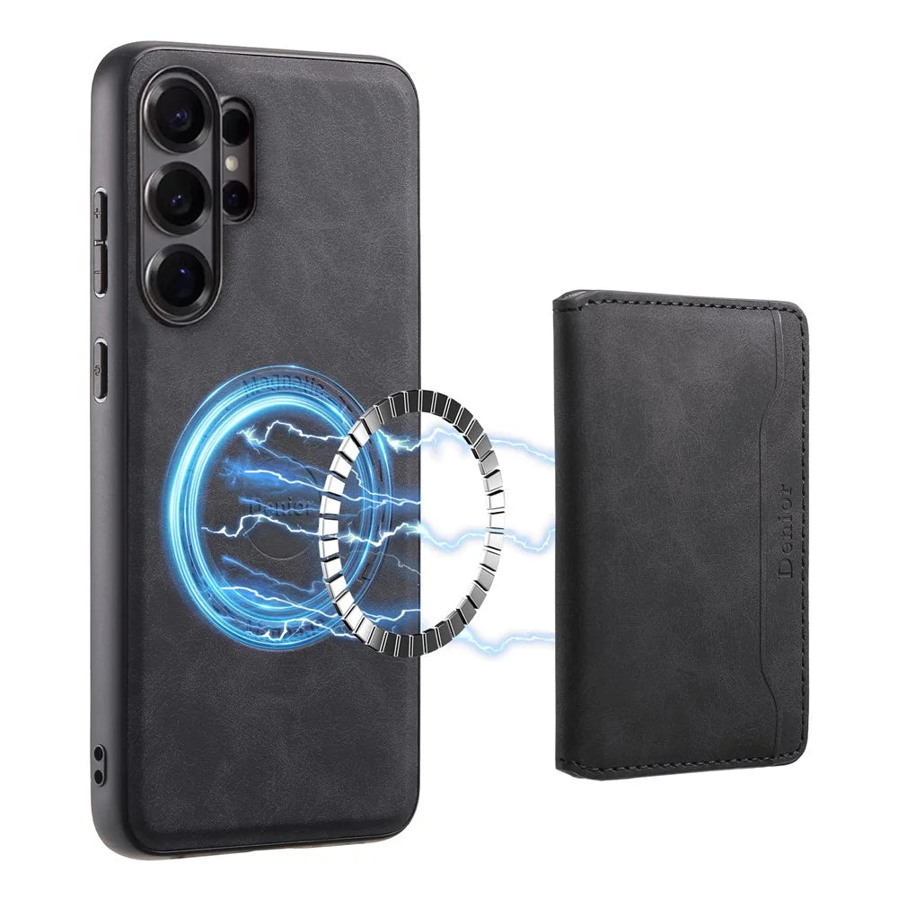 DENIOR D13 For Samsung Galaxy S26 Ultra Magnetic Case Card Holder Leather Coated PC + TPU Phone Cover - Black - 5