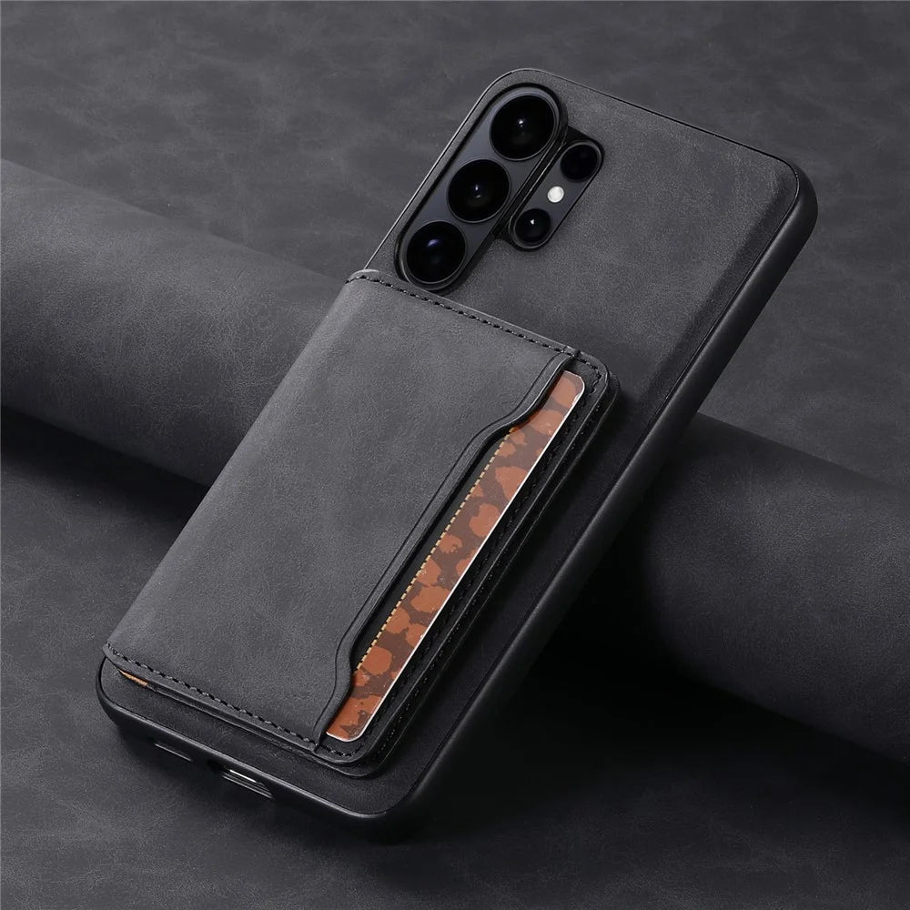 DENIOR D13 For Samsung Galaxy S26 Ultra Magnetic Case Card Holder Leather Coated PC + TPU Phone Cover - Black - 6