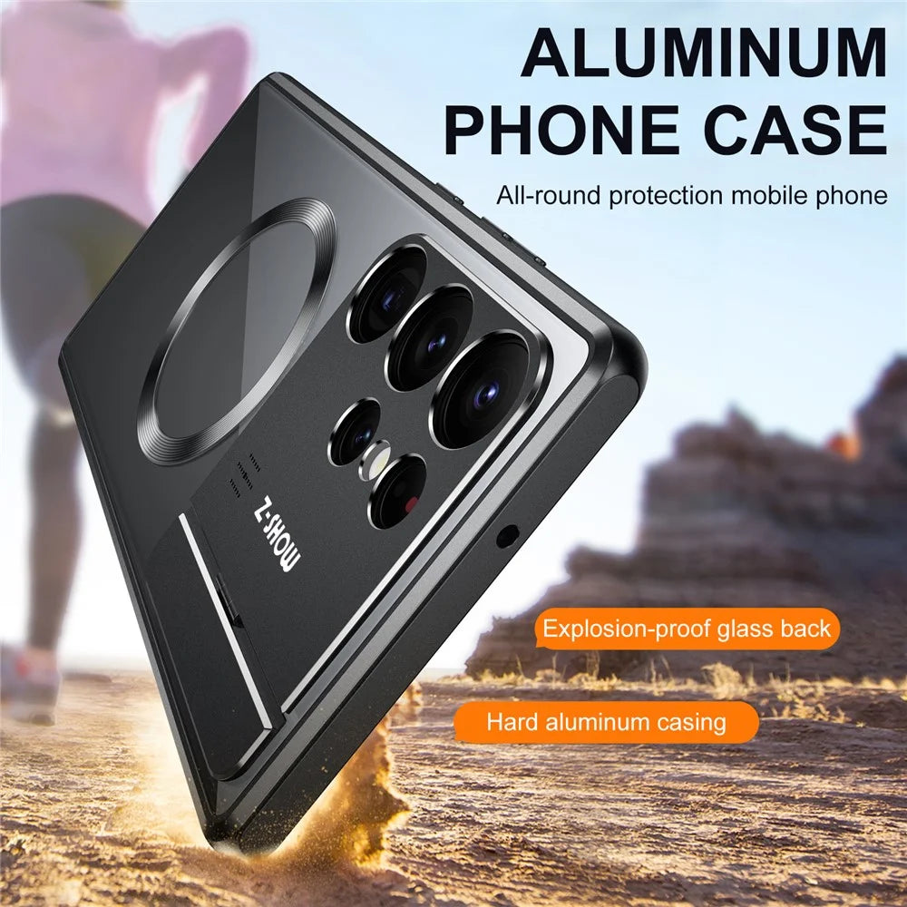 For Samsung Galaxy S26 Ultra Magnetic Case Kickstand Alloy + Acrylic Phone Cover with Aromatherapy Tablet - Black - 7