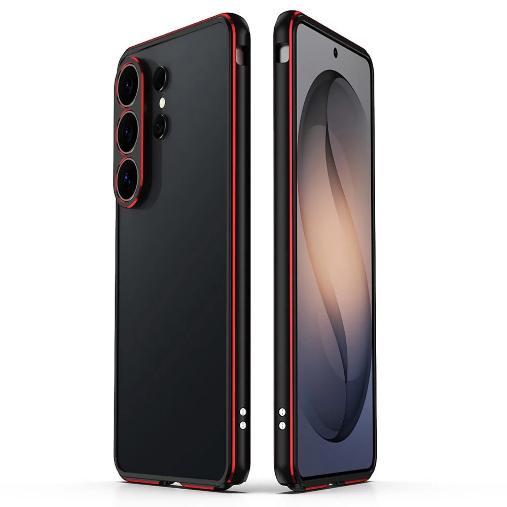 For Samsung Galaxy S26 Ultra Bumper Case Metal Frame Phone Cover with Camera Lens Guard - Black / Red - 1