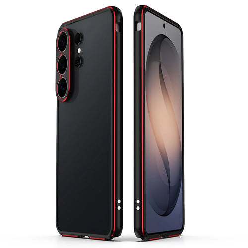 For Samsung Galaxy S26 Ultra Bumper Case Metal Frame Phone Cover with Camera Lens Guard - Black / Red - 1