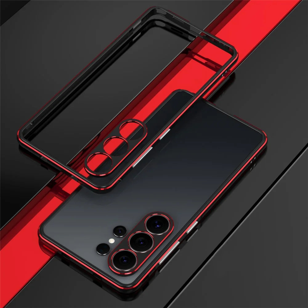 For Samsung Galaxy S26 Ultra Bumper Case Metal Frame Phone Cover with Camera Lens Guard - Black / Red - 2