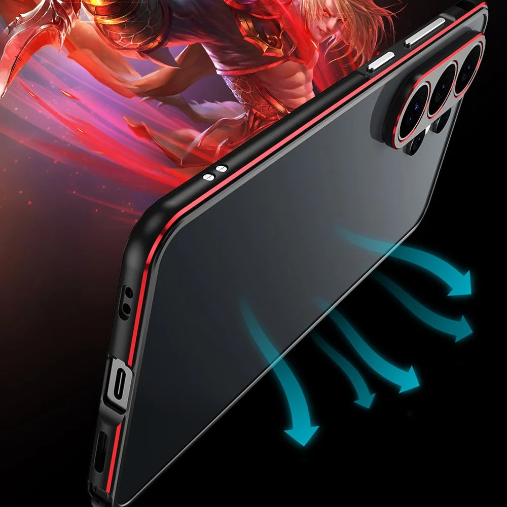 For Samsung Galaxy S26 Ultra Bumper Case Metal Frame Phone Cover with Camera Lens Guard - Black / Red - 3