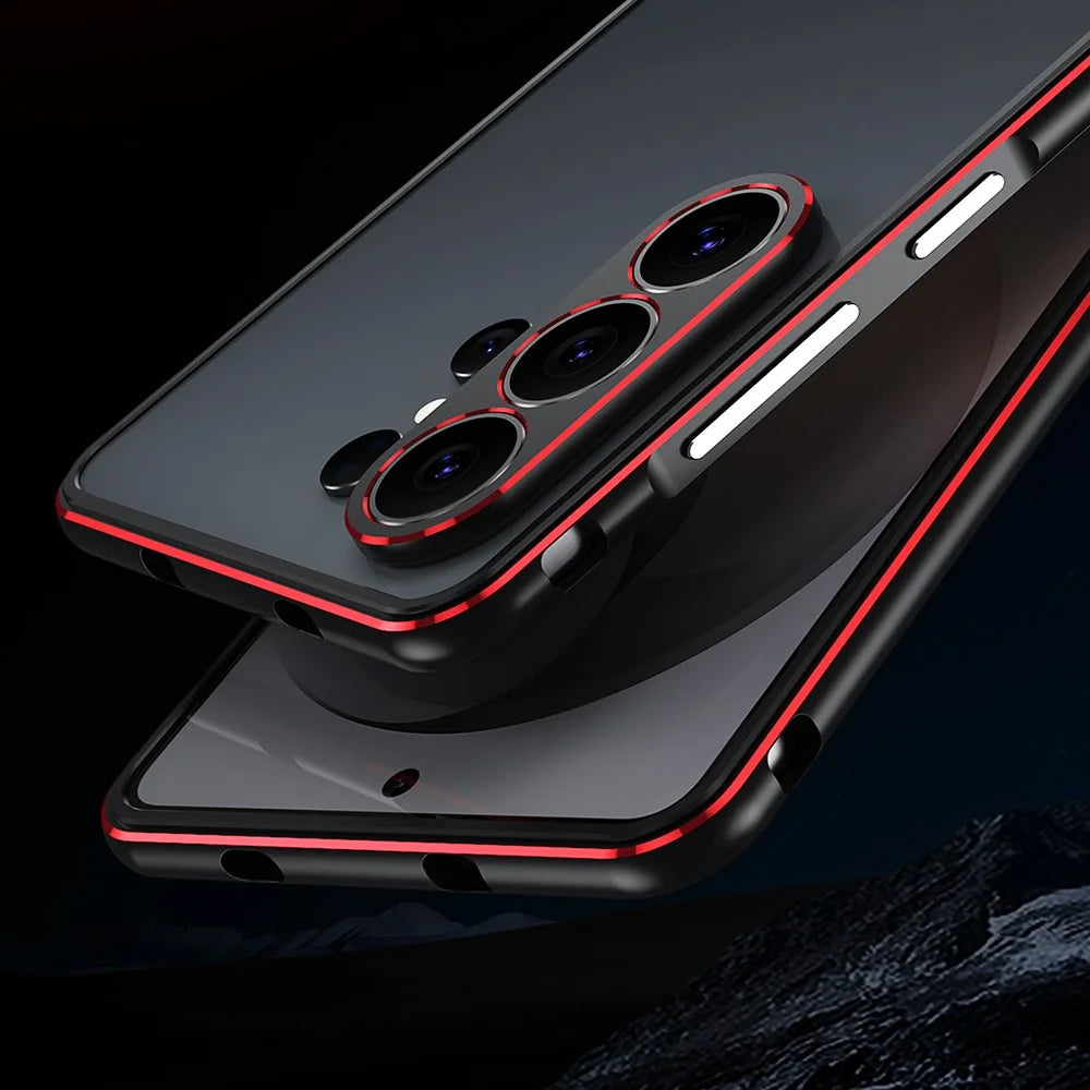 For Samsung Galaxy S26 Ultra Bumper Case Metal Frame Phone Cover with Camera Lens Guard - Black / Red - 4