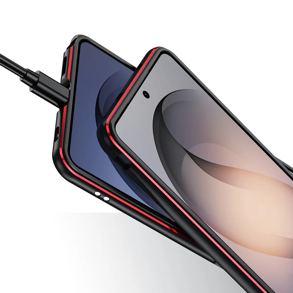 For Samsung Galaxy S26 Ultra Bumper Case Metal Frame Phone Cover with Camera Lens Guard - Black / Red - 5