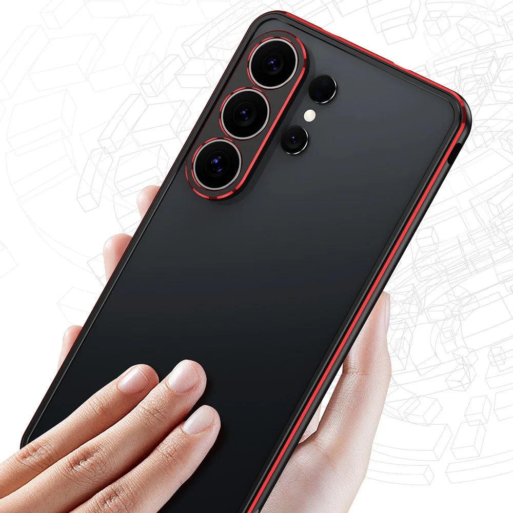 For Samsung Galaxy S26 Ultra Bumper Case Metal Frame Phone Cover with Camera Lens Guard - Black / Red - 6
