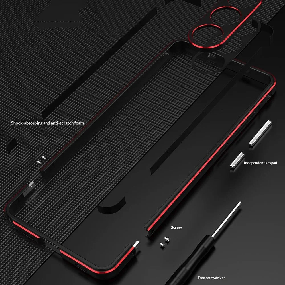 For Samsung Galaxy S26 Ultra Bumper Case Metal Frame Phone Cover with Camera Lens Guard - Black / Red - 7