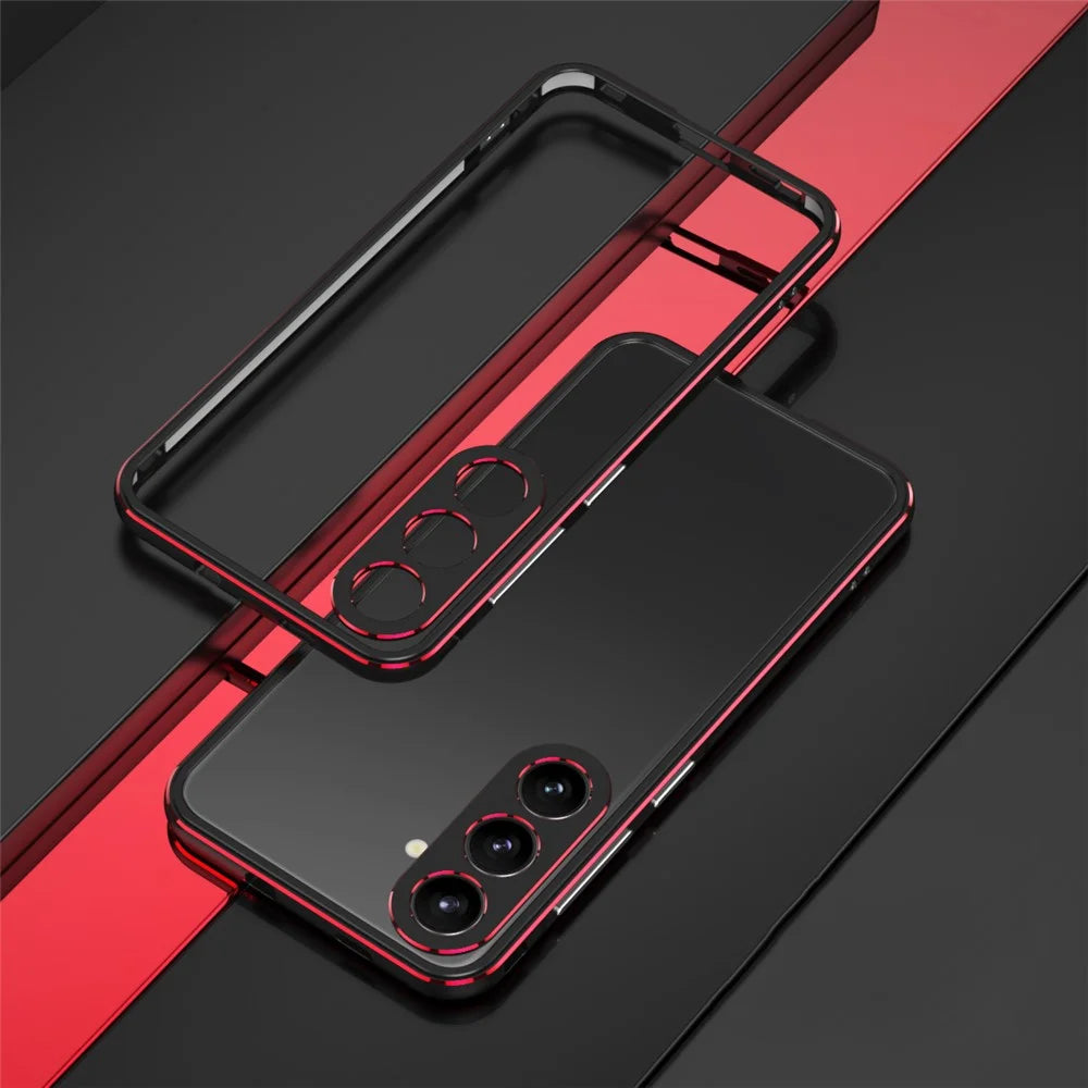 For Samsung Galaxy S26+ Bumper Case Metal Frame Phone Cover with Camera Lens Guard - Black / Red - 1