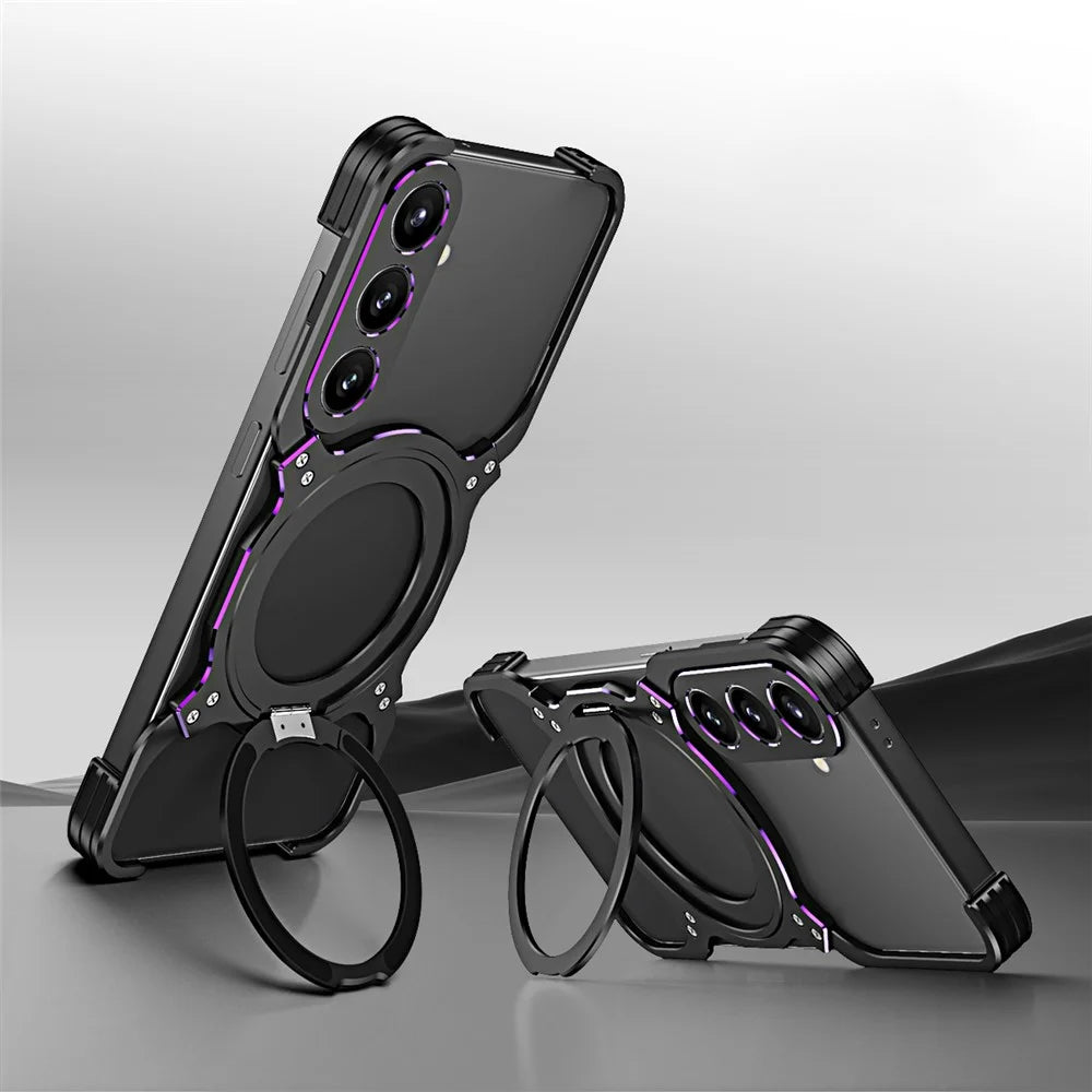 For Samsung Galaxy S26 Case Kickstand Metal Bumper Magnetic Phone Cover - Black  /  Purple - 1