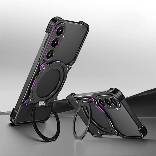 For Samsung Galaxy S26 Case Kickstand Metal Bumper Magnetic Phone Cover - Black  /  Purple - 1