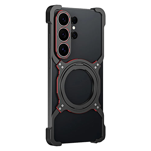 For Samsung Galaxy S26 Ultra Case Kickstand Metal Bumper Magnetic Phone Cover - Black  /  Red - 1