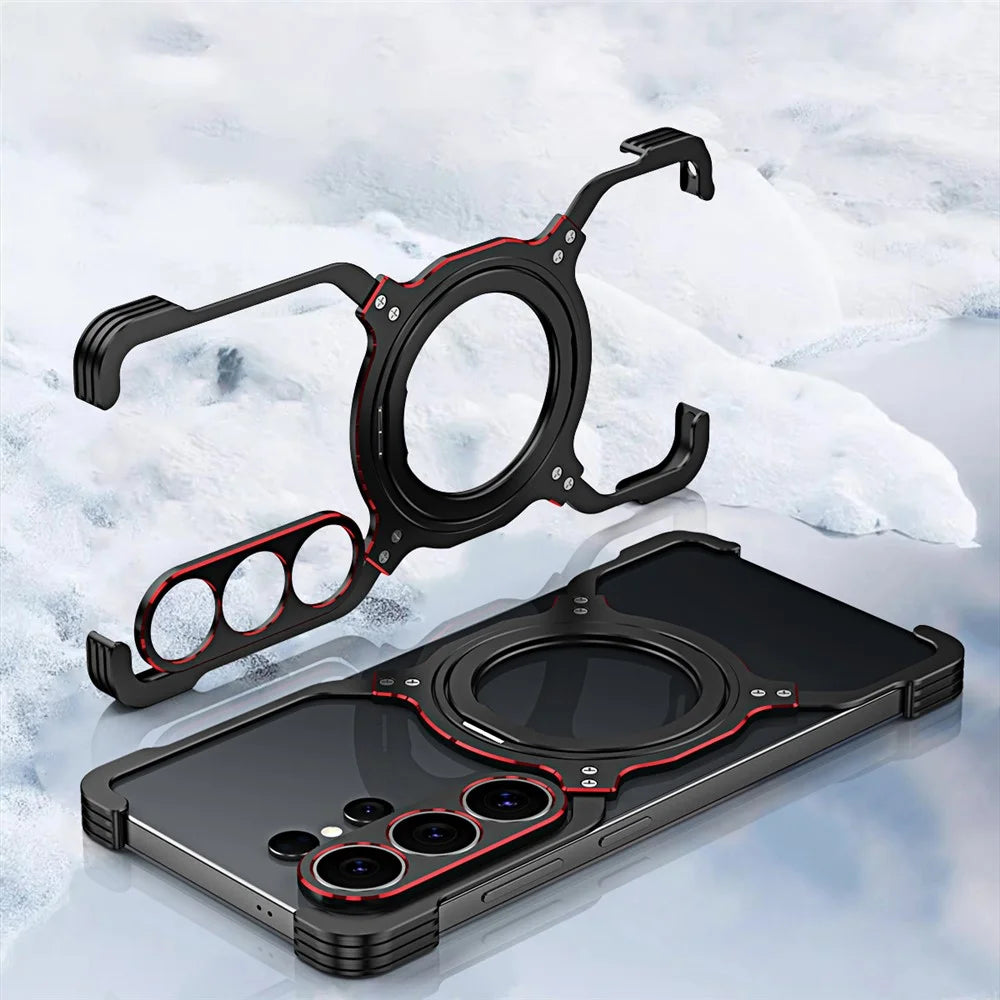 For Samsung Galaxy S26 Ultra Case Kickstand Metal Bumper Magnetic Phone Cover - Black  /  Red - 2