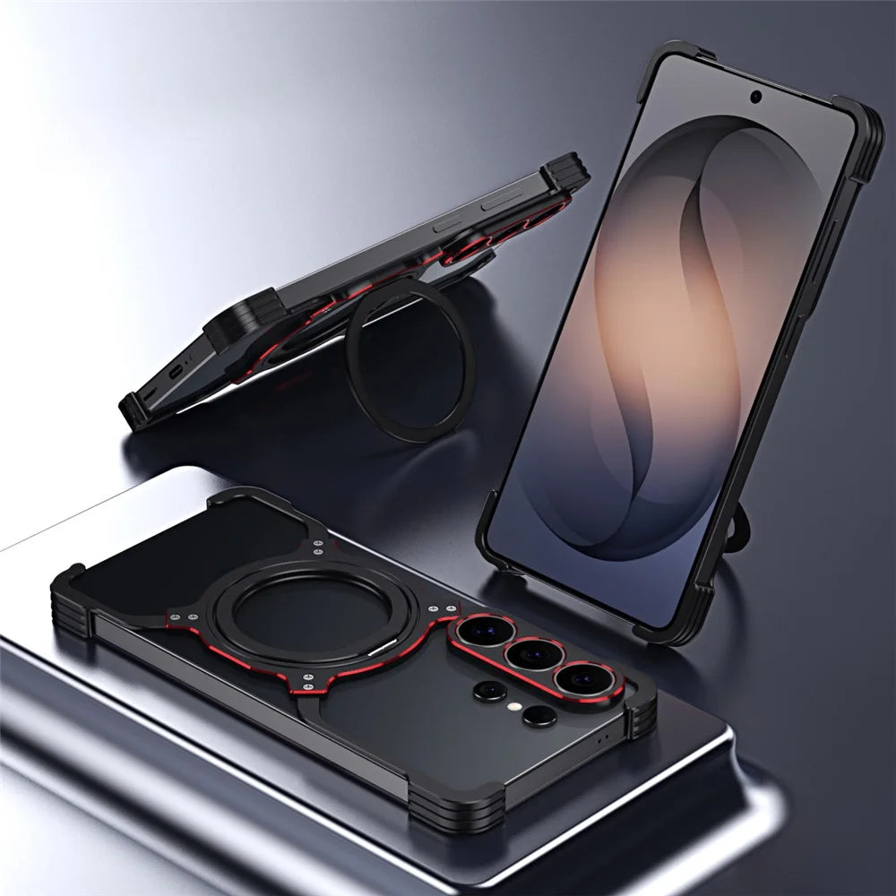 For Samsung Galaxy S26 Ultra Case Kickstand Metal Bumper Magnetic Phone Cover - Black  /  Red - 3