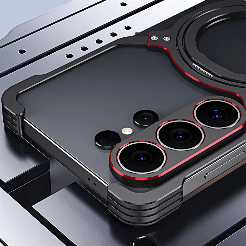 For Samsung Galaxy S26 Ultra Case Kickstand Metal Bumper Magnetic Phone Cover - Black  /  Red - 4