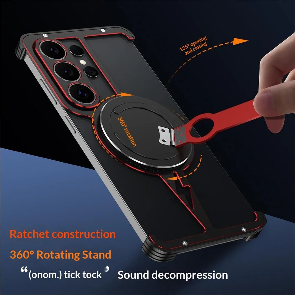 For Samsung Galaxy S26 Ultra Magnetic Case Aluminum Alloy Framless Phone Cover with Kickstand / Lens Protector - Black  /  Red - 7