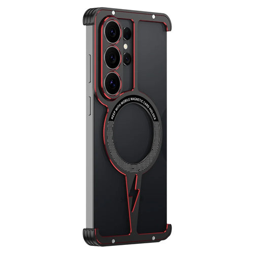 For Samsung Galaxy S26 Ultra Magnetic Case Aluminum Alloy Framless Phone Cover with Lens Protector - Black  /  Red - 1