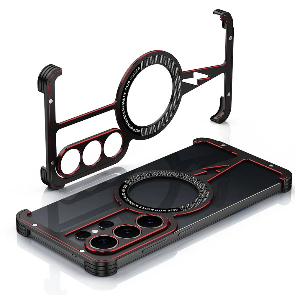 For Samsung Galaxy S26 Ultra Magnetic Case Aluminum Alloy Framless Phone Cover with Lens Protector - Black  /  Red - 2