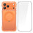 For iPhone 17 Pro Magnetic Phone Case Matte Anti-Fingerprint Cover with 360° Rotating Kickstand and Tempered Glass - Orange - 1