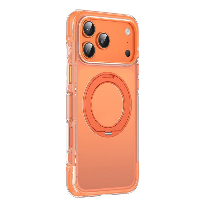 For iPhone 17 Pro Magnetic Phone Case Matte Anti-Fingerprint Cover with 360° Rotating Kickstand and Tempered Glass - Orange - 2