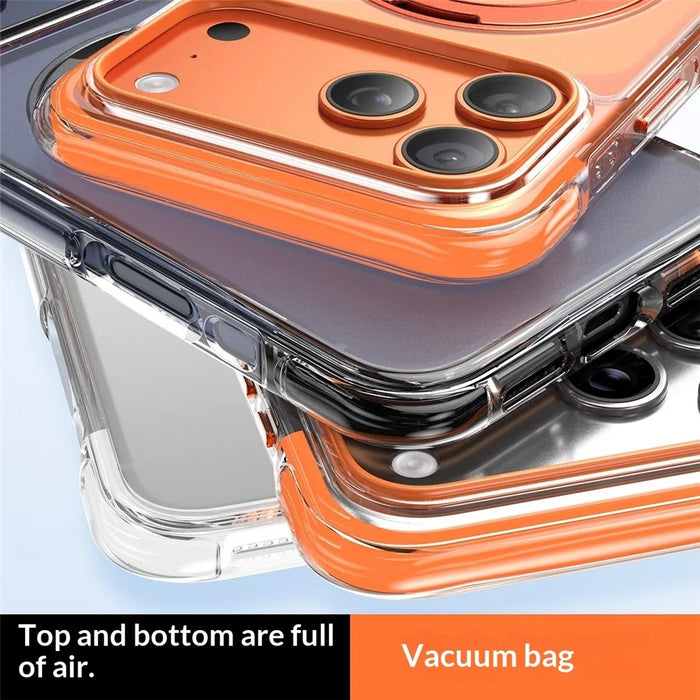 For iPhone 17 Pro Magnetic Phone Case Matte Anti-Fingerprint Cover with 360° Rotating Kickstand and Tempered Glass - Orange - 5