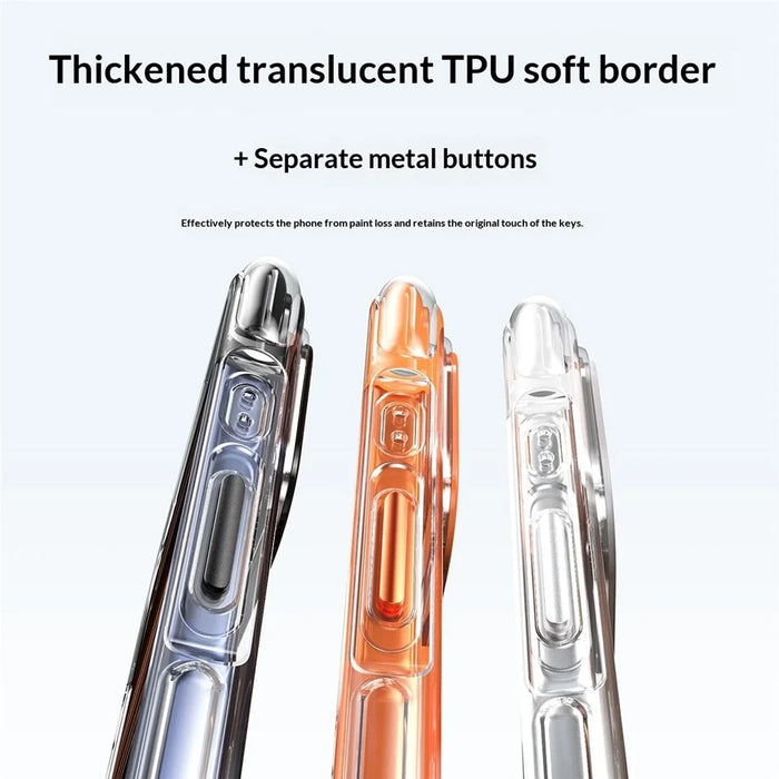For iPhone 17 Pro Max Magnetic Phone Case Matte Anti-Fingerprint Cover with 360° Rotating Kickstand and Tempered Glass - Orange - 6