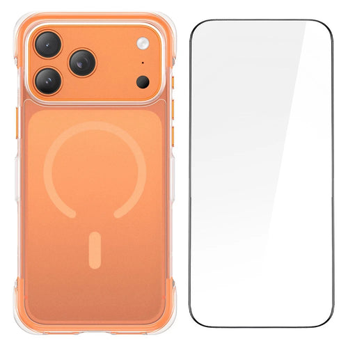For iPhone 17 Pro Max Magnetic Phone Case Matte TPU Acrylic Back Cover with Tempered Glass - Orange - 1