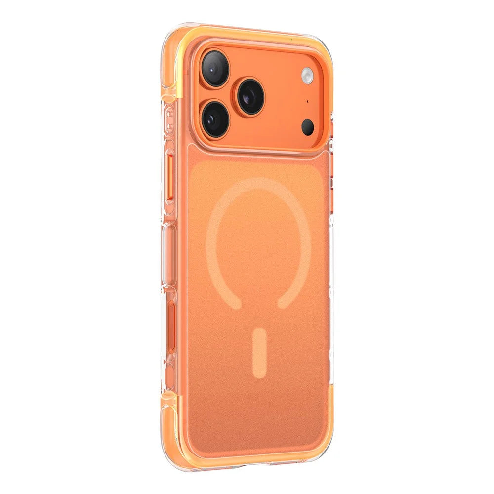 For iPhone 17 Pro Max Magnetic Phone Case Matte TPU Acrylic Back Cover with Tempered Glass - Orange - 2