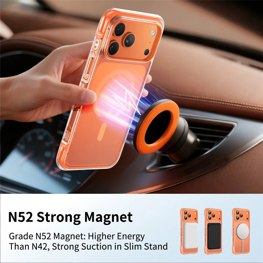 For iPhone 17 Pro Max Magnetic Phone Case Matte TPU Acrylic Back Cover with Tempered Glass - Orange - 5