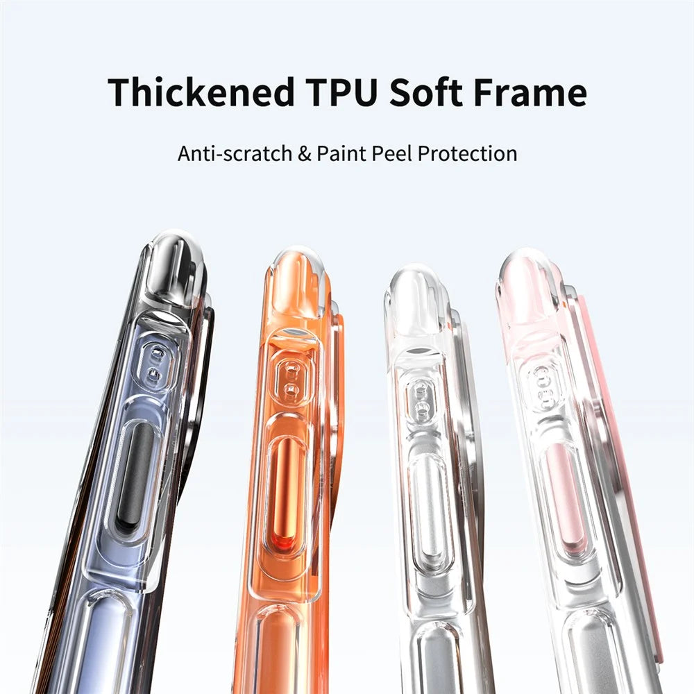 For iPhone 17 Pro Max Magnetic Phone Case Matte TPU Acrylic Back Cover with Tempered Glass - Orange - 6